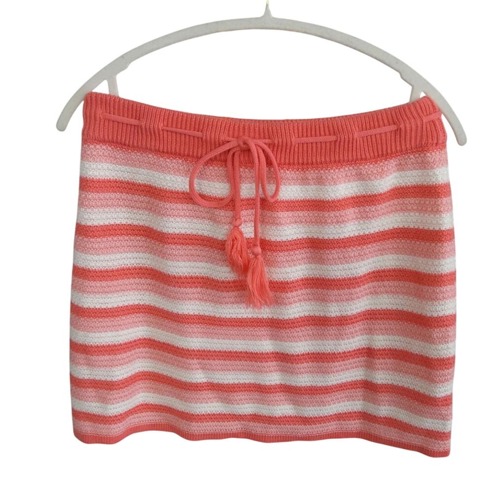 Madden NY knit mini skirt coral/white sz XL W drawstring boho coastal cowgirl